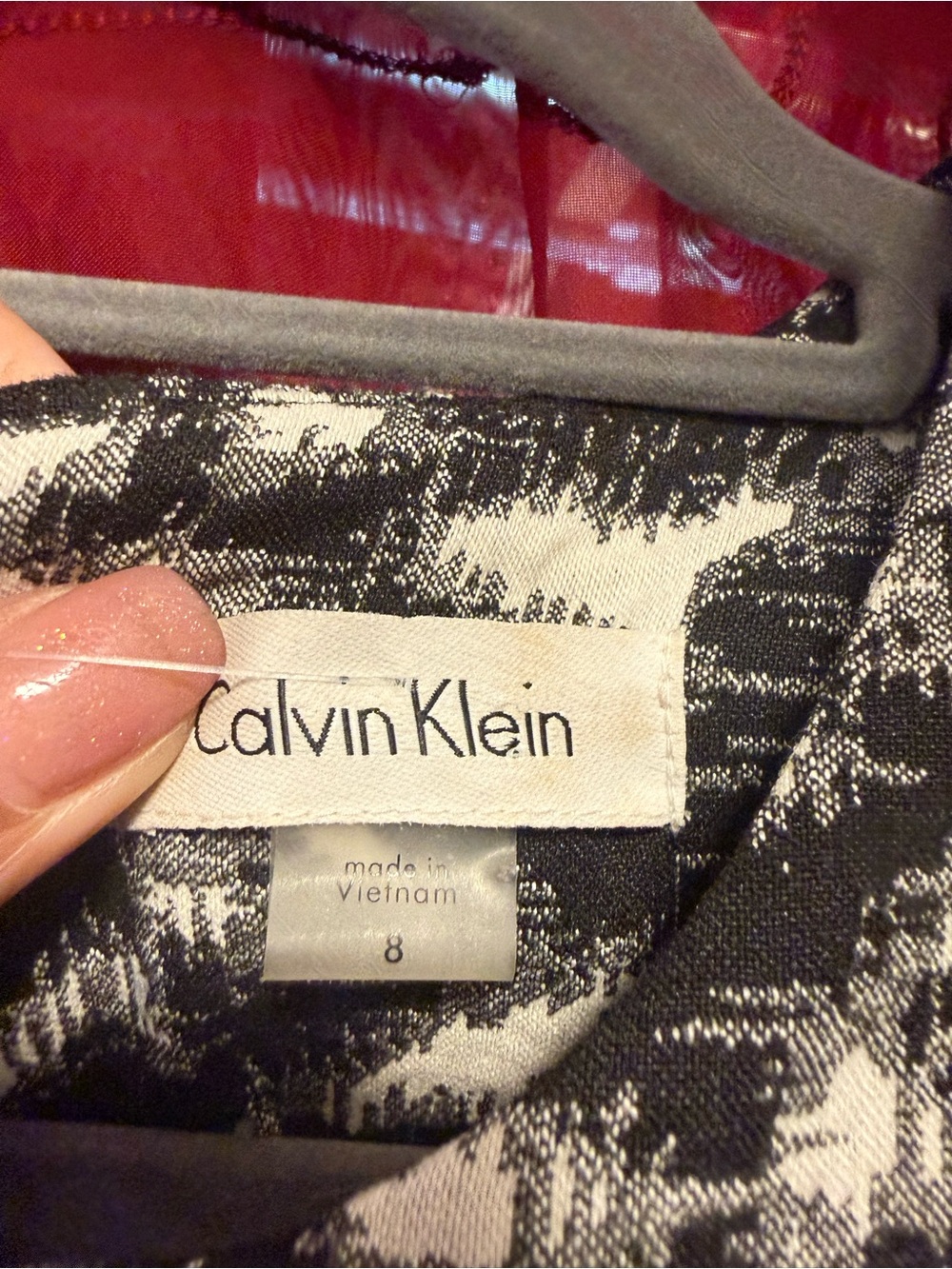 Calvin Klein Black and White Patterned Midi Sheath Dress - Picture 5 of 5